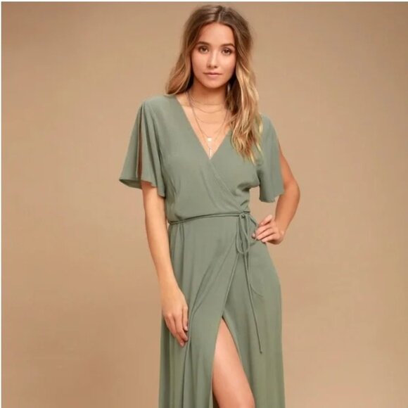 Much Obliged Olive Wrap Maxi Dress - Picture 1 of 5